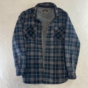 Freedom Foundry Button Up Sherpa Lined Flannel Black Blue Lumber Jack Plaid L